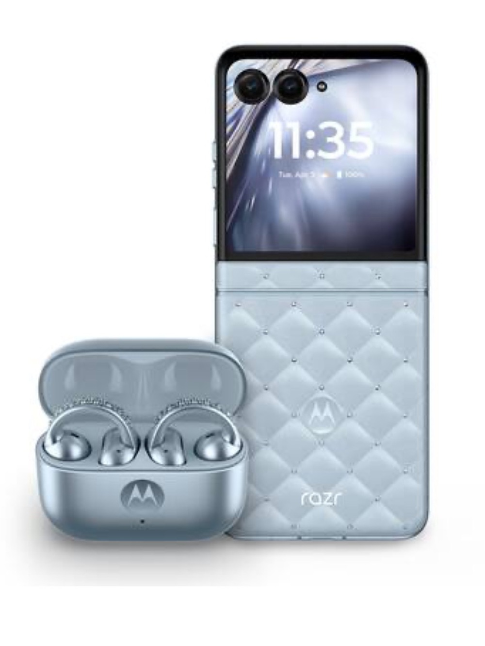 Motorola - razr with bud loops - PANTONE Ice Melt Swarovski collab